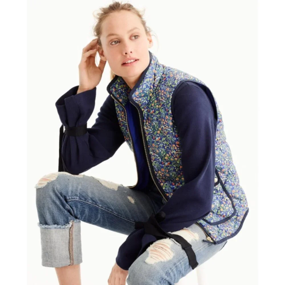 NWT J.Crew Excursion Vest in Catebsy Liberty Floral Bird Down Fill Quilted XS